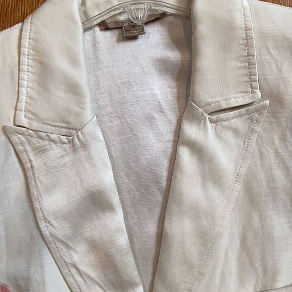 CHIC WHITE IVORY LINEN AND SILK SKIRT SUIT FLARE CUFF - Picture 7 of 16